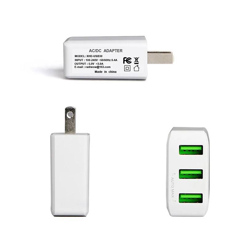 XHDATA 5 в 3 А USB 3,0 зарядное устройство для мобильного телефона с 3 разъемами выходной адаптер быстрая интеллектуальная AC100-240V/50-60 Гц зарядка