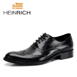 Генрих Новый Роскошный итальянский Мужская обувь из натуральной кожи Свадебные оксфорды на шнуровке офисные Мужские модельные туфли