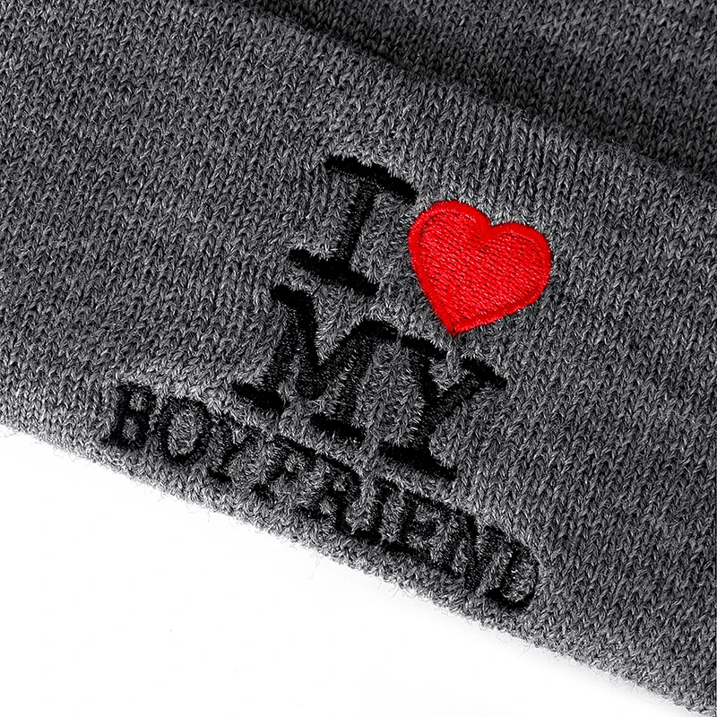 Новинка унисекс пара Beanie I LOVE MY BOYFRIEND письмо повседневные зимние шапки для мужчин женщин теплая вязаная шапка модная однотонная шапка