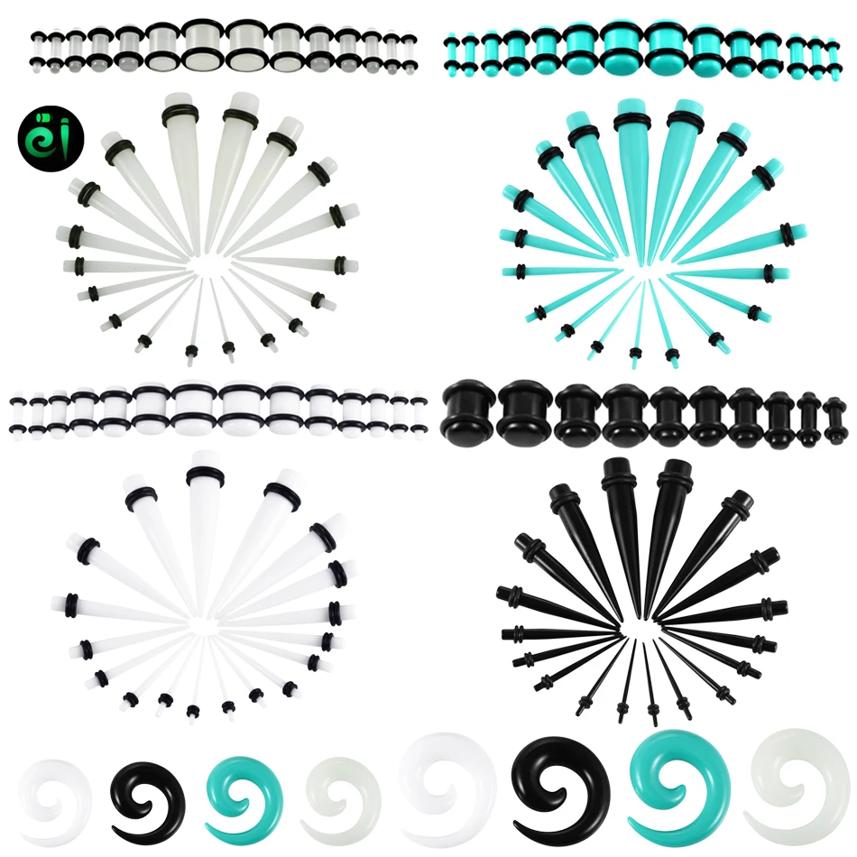

54pcs/lot Acrylic Ear Gauge Kits Glow in the Dark Spiral Taper Straight Plugs Tunnel 14G-00G Ear Stretching Kit Piercing Jewelry