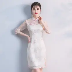 Новое лето Cheongsam Китайская традиционная Женская Элегантный Приталенный китайский женский халат вечерние Тонкий платье сексуальный мини