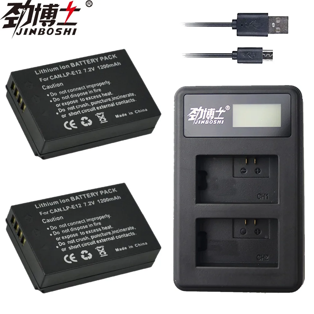 

2X LP-E12 LPE12 LP E12 Camera Li-ion Battery + LCD USB Dual Charger For Canon M 100D Kiss X7 Rebel SL1 EOS M10 DSLR Bateria