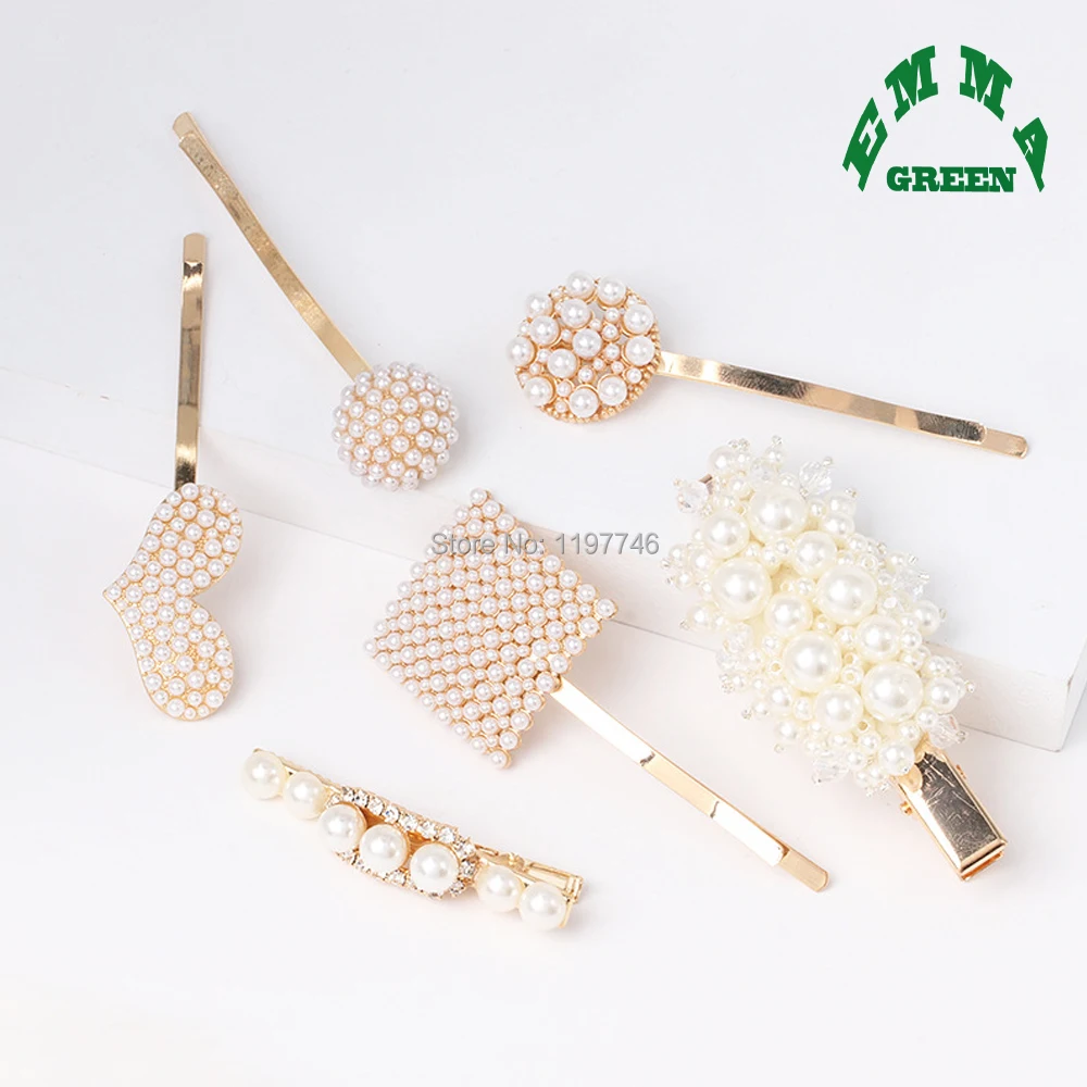 

Korean Imitation Pearl Crystal Hair Clip Flower Heart Bow Round Square Barrette Hairpin Jewelry Accessories Gift for Women Girls