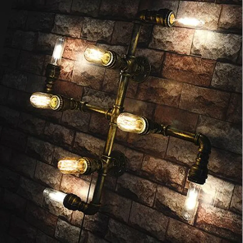 

Loft Style 8 Lights Water Pipe Wall Lamp Bedroom Vintage Edison Bulbs Light Desinger Cafe Bar Light Free Shipping