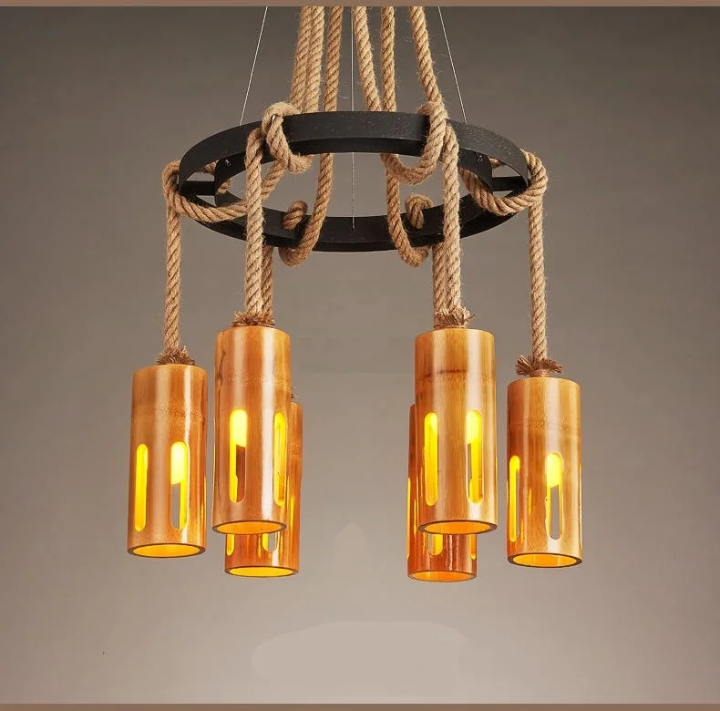 

Nordic retro Pendant Lights creative personality industrial wind bar clothing store American hemp bamboo pendant lamps LU724206