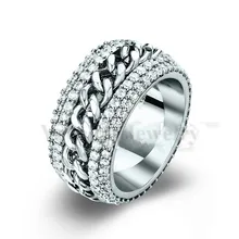 Vecalon cadena de Rotación del anillo Mujeres Hombres Joyería 240 unids de diamantes Simulados Cz 925 Engagement wedding Band anillo de Plata del amante