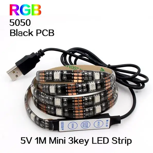 5 в светодиодный светильник USB Светодиодная лента полный комплект 5050 rgb лента 1 м водонепроницаемая лента DC5V ТВ фоновый светильник ing DIY декоративная лампа - Испускаемый цвет: 5V black with 3key