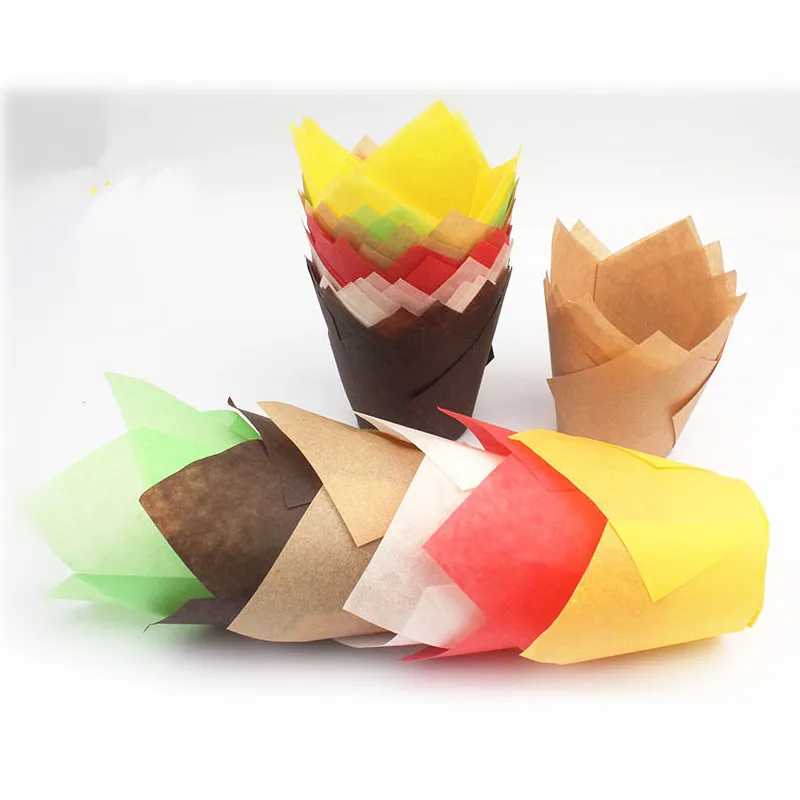 

50Pcs Tulip Flower Chocolate Cupcake Wrapper Baking Muffin Paper Liner Mold Disposable Paper Cake Decoration Supplies