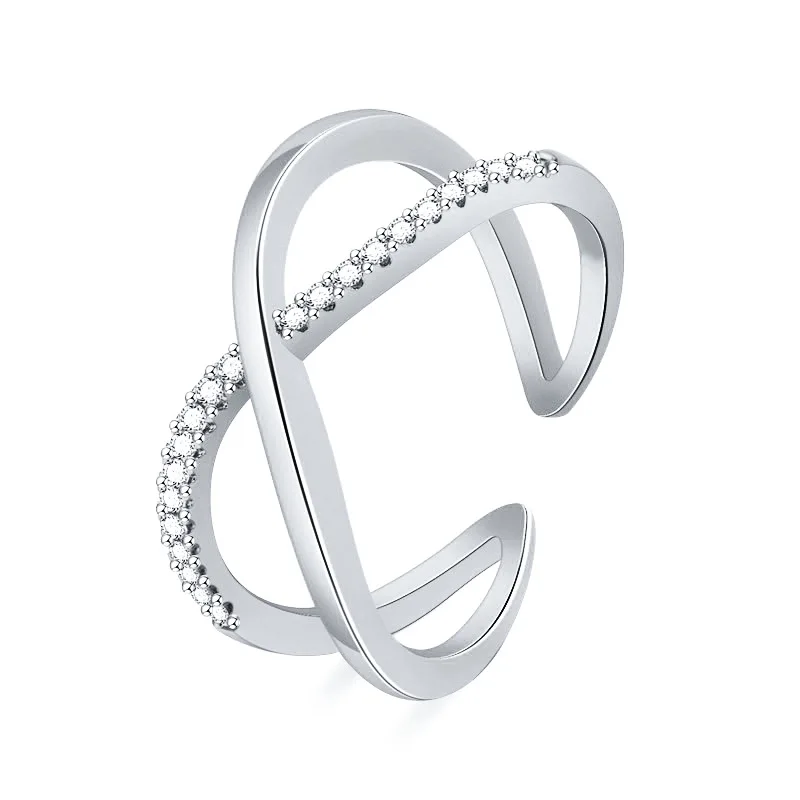 

Fashion Crystal Copper Cross Open Ring Silver Color Adjustable Wedding Rings for Women Girl Charm Zircon Ring Jewelry Party Gift