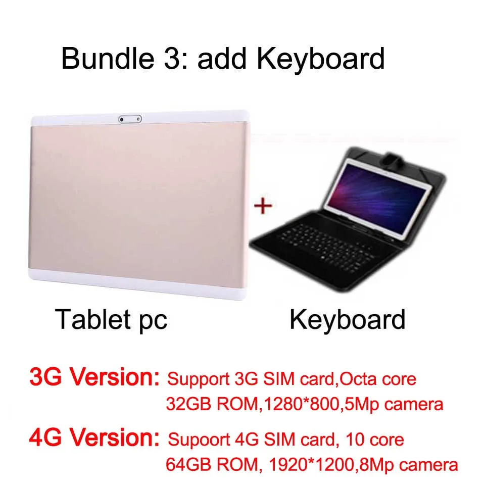 add keyboard Android 8,1 10 ядерный планшет 10,1 дюймов 3g 4G LTE планшетный ПК 1920*1200 ips HD 8.0MP 4 Гб ram 64 Гб rom Bluetooth gps - Комплект: add keyboard