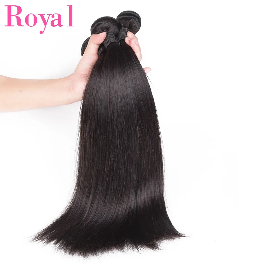 ROYAL 3/4Straight Hair Bundles With Closure Brazilian Hair Weave Bundles With Frontal 4*4 Remy Human Hair Bundles With Frontal