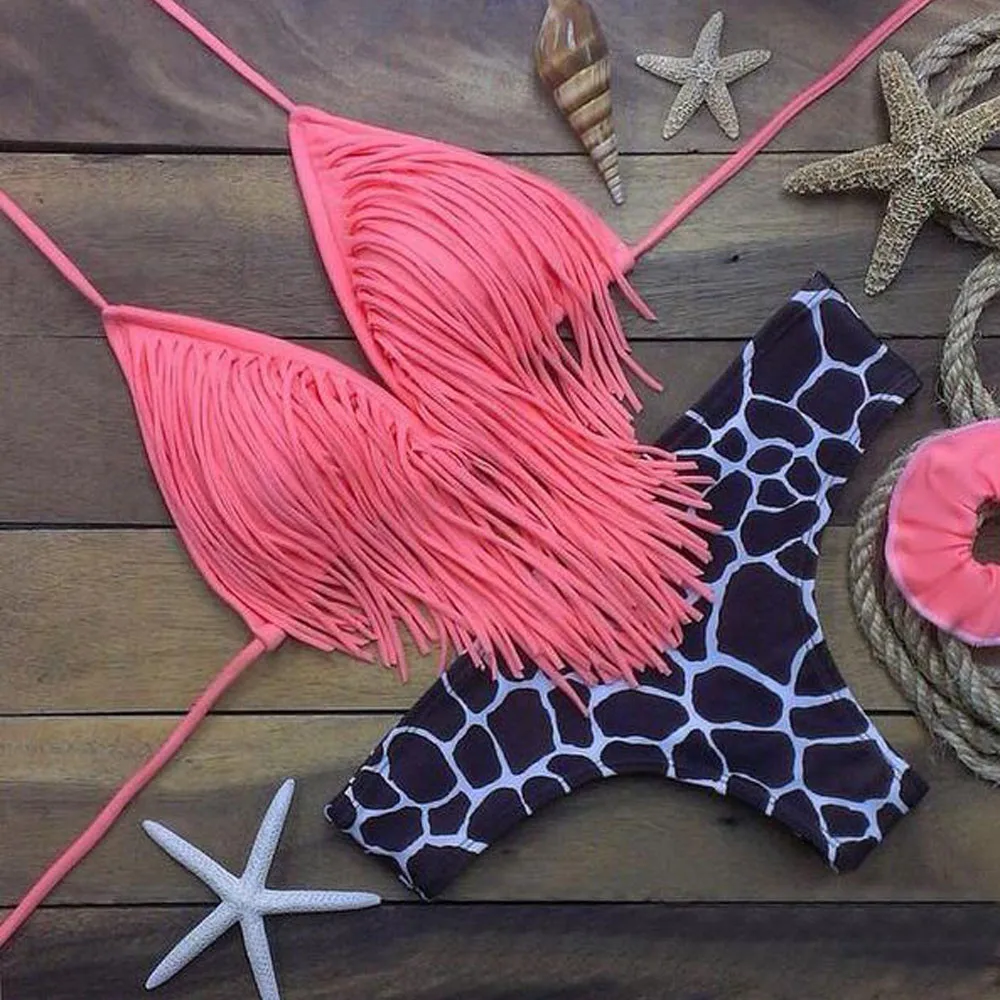 

1 Set Sexy Tassel Swimwear Women Bikini Bandage Swimsuit Bathing Beachwear stroj kapielowy push up fato de banho 2019 new sale