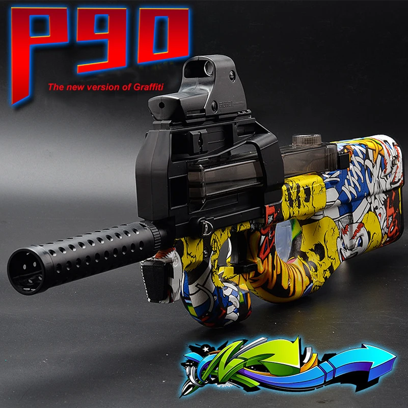 P90 Electric Auto Toy Gun Graffiti Edition Live CS Assault Snipe Weapon Water Bullet Bursts Gun Funny Outdoor Pistol Toys