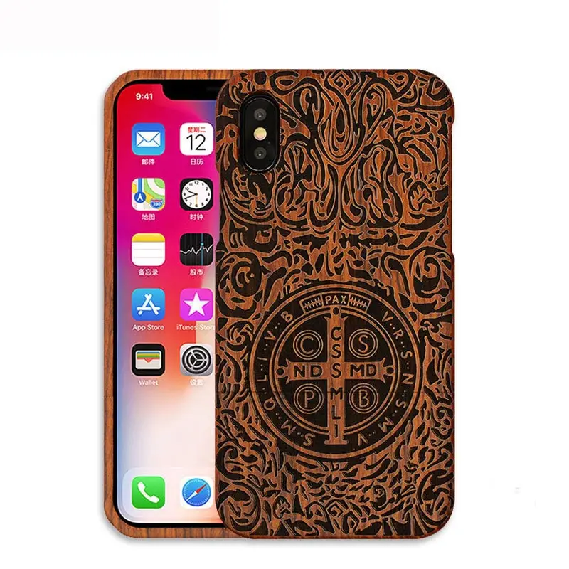 

For iPhone 11 Pro Max 11Pro 2019 X XS XR Max 8 7 6 6s Plus Solid Wood Carving Protective Cover Allinclusive Emboss Wooden Funda