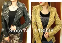 New 2014 Women zipper black glod Punk Strong Spike Rivet Studded Shoulder Snake Pattern PU Leather Jacket Coat autumn streetwear