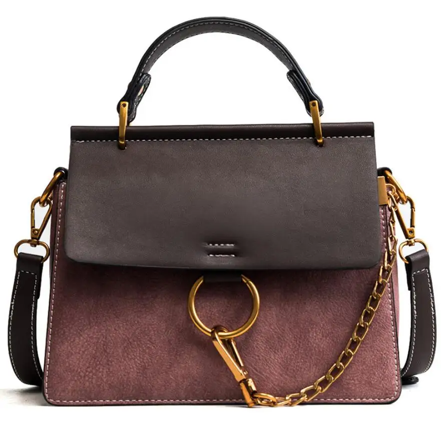 Винтажная модная женская дизайнерская сумка Новая высококачественная женская сумка из искусственной кожи контрастная простая сумка через плечо - Color: Pink