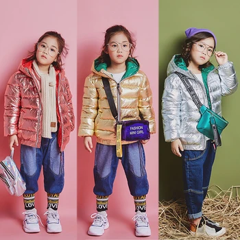

YH-1858 Fashion Winter Cotton padded Coat Keep Warm Girl Jacket Child Unisex Silver Glossy Bread Hooded kids Parka Boy Outerwear