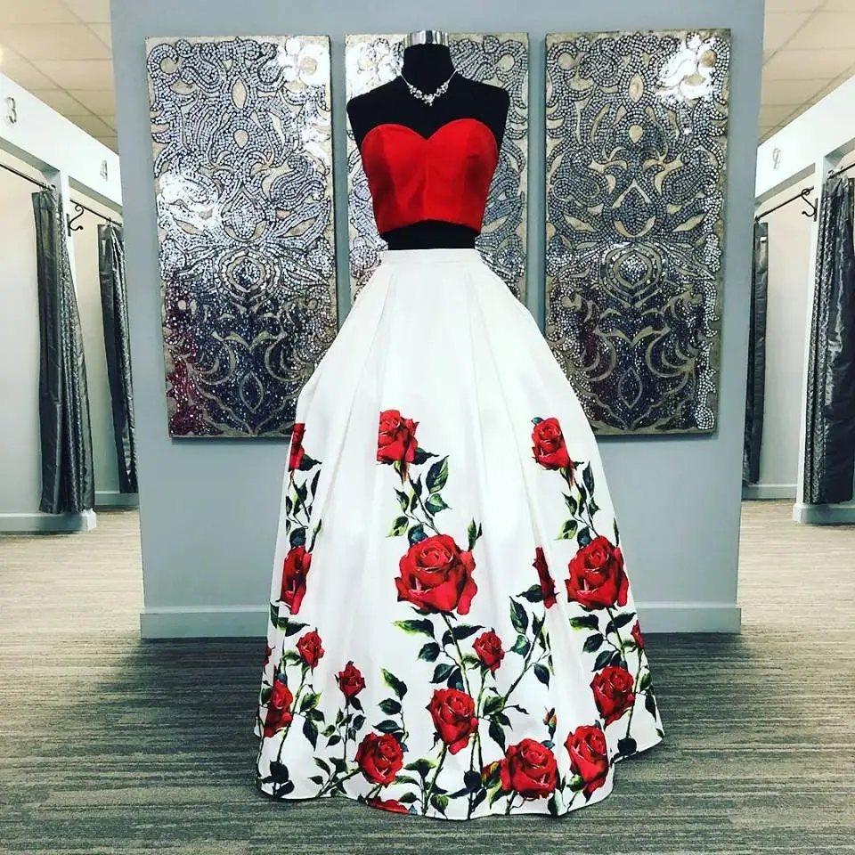 Платья для выпускного вечера с цветочным принтом и розами, бальное платье из двух частей, длинное платье, vestidos de fiesta largos elegantes de gala - Цвет: same as picture