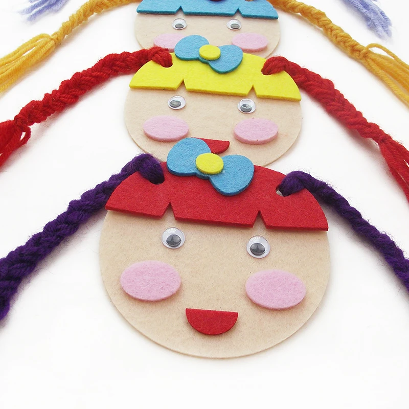 10x9.5cm 4 Colors Braid Girl Children handmade Felt Early Learning Tool handwork Nonwoven Decoration DIY Felt Package Decoration
