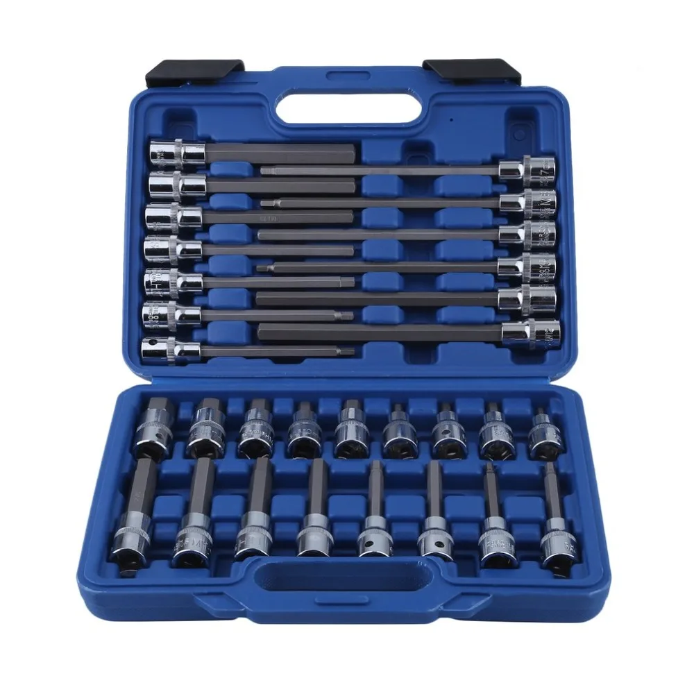 

Chrome-Vanadium Steel Hexagon Socket Nut Set 30 PCS 1/2DR Heavy Duty Socket Set For Allen Head Screws Compressor Sleeve Set