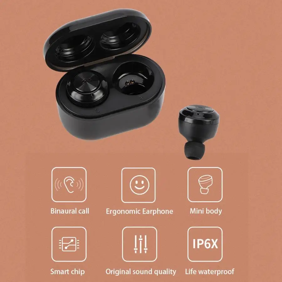 A6-TWS Mini Sweatproof беспроводные наушники, портативные наушники, совместимые с Bluetooth отсеком для аккумулятора