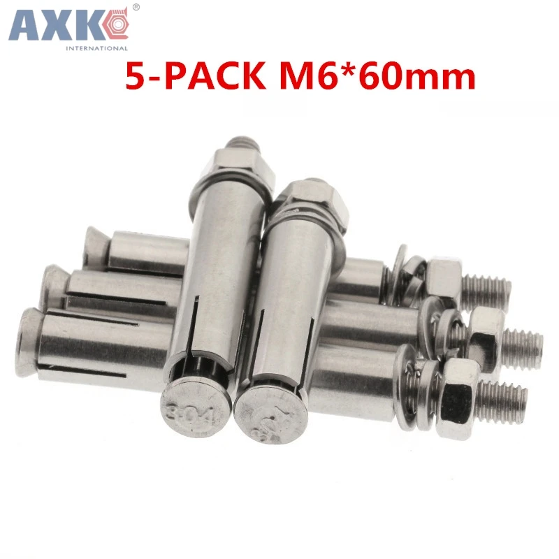 Aexit M6 x Nuts 60mm Hex Nut Sleeve Expansion Anchor Screws Panel Nuts 5 Pcs