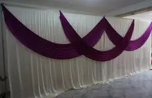 3m*6m wedding stage curtain Luxury White Wedding Backdrop with Beatiful Purple Swag Wedding drape and curtain