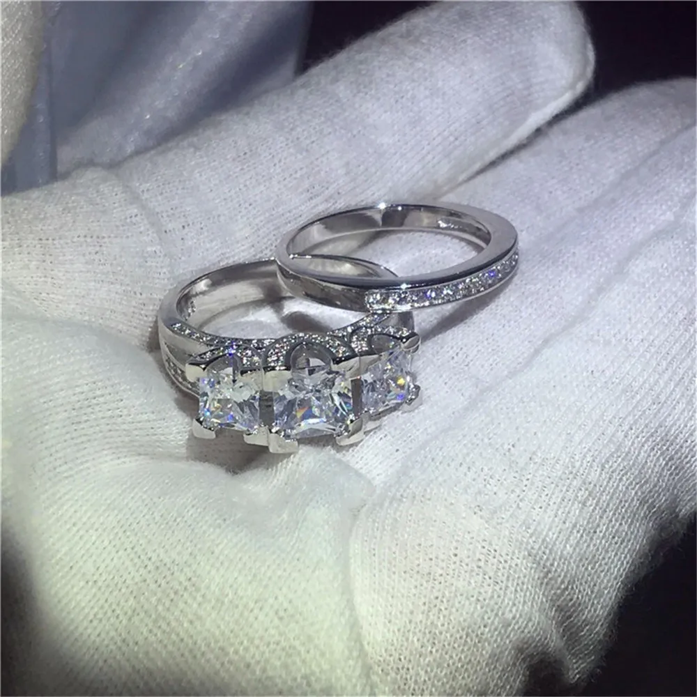 Роскошное Женское Обручальное кольцо с кристаллами и цирконием, модный набор из серебра 925 пробы, свадебные комплекты ювелирных изделий, обручальные кольца для женщин