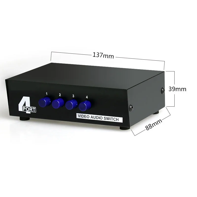 JUXIN AV Switch 4 in 1 out RCA Audio Switcher 4 Ports 3RCA audio video Converter Box Selector for HDTV LCD Projector DVD