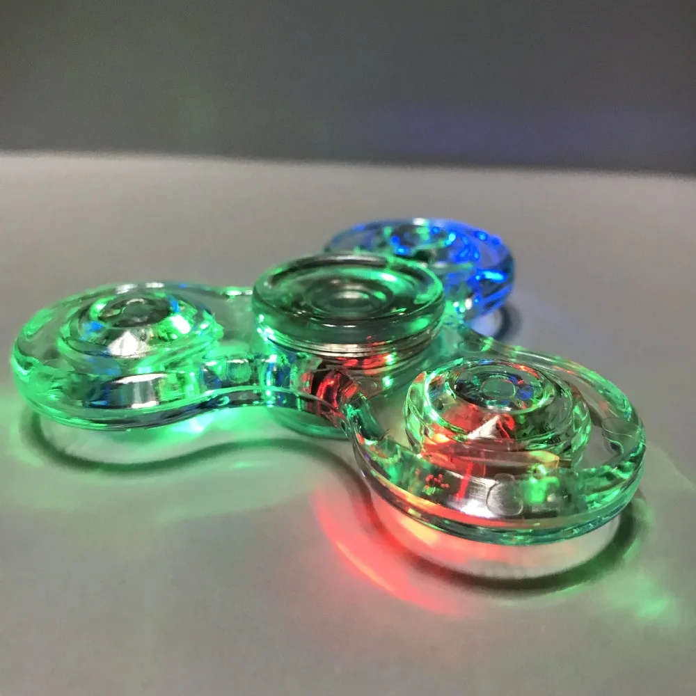 Светящийся светодиодный свет фиджет-Спиннер ручной Спиннеры-мячики светятся в темноте свет EDC трехсторонний спине, с украшением в виде кристаллов палец, игрушка для снятия стресса, игрушки DS39