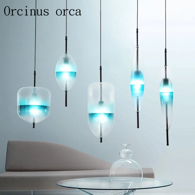 

Postmodern originality simplicity gradient blue glass chandelier bar cafe restaurant Decorative art Chandelier free shipping