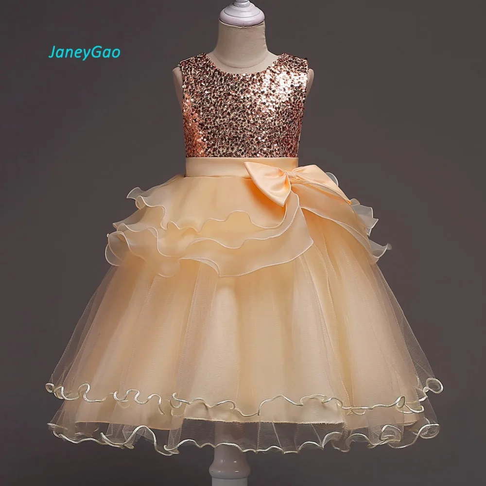 

JaneyGao Flower Girl Dresses For Wedding Party With Bow Ruffles 2019 Summer New Girl Formal Dress Little Girl Gown Princess