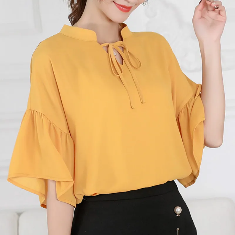 2019 Spring Summer Blouses New Korean Women Ruffles Half Sleeve Shirts Casual Office Lady Loose Tops Fashion Slim Chiffon Shirt 2019 Spring Summer Blouses New Korean Women Ruffles Half Sleeve Shirts Casual Office Lady Loose Tops Fashion Slim Chiffon Shirt
