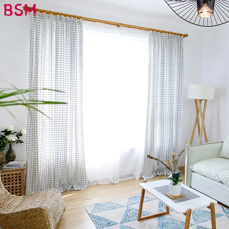 

Japanese Style Plaid Curtains For Living Room Window Room Panel Shade Drapes Fabric Dining Room Curtain White Bathroom AWB0130