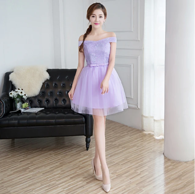 Пот лаванды короткие леди девушка женщины принцесса банкет вечерние бальные платья - Цвет: Light purple D006