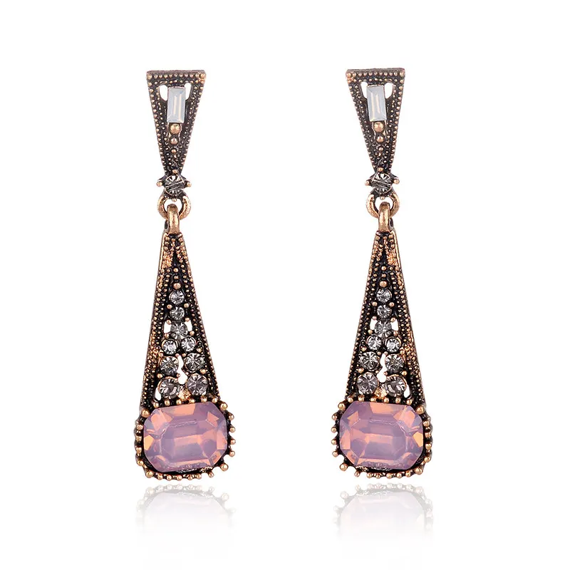 

LUBOV Colorful Opal Stone Dangle Earrings Rhinestone Inlaid Gold Silver Color Triangle Metal Drop Earrings Elegant Women Jewelry