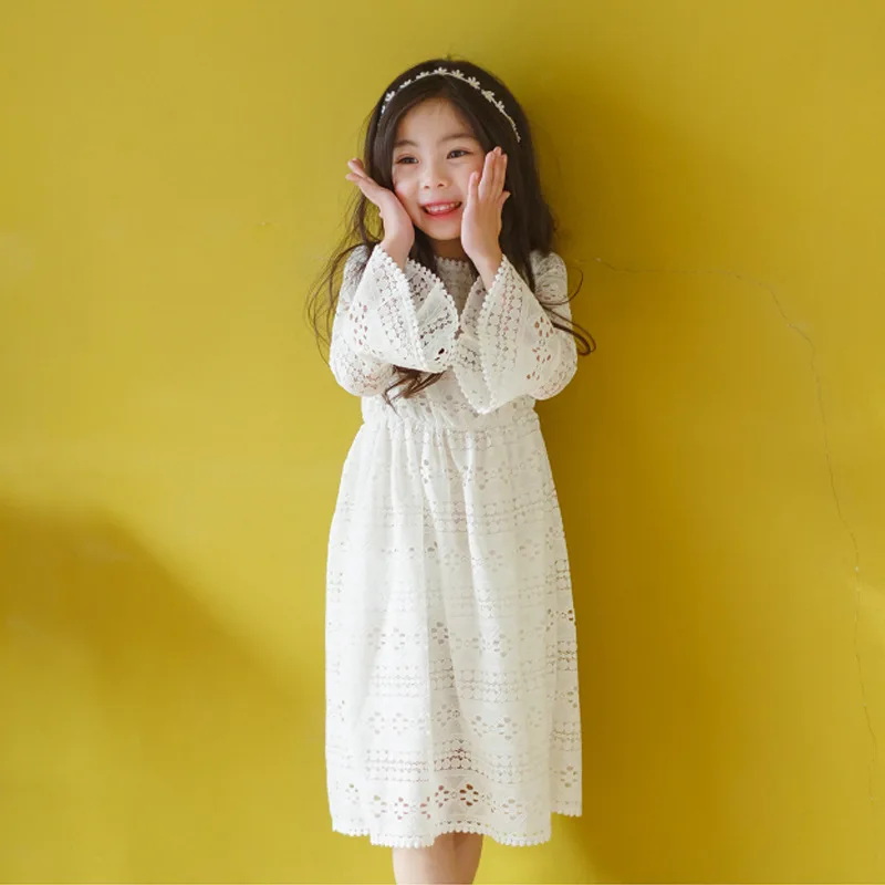 

2018 Autumn Girls Lace Dress Chiildren Dress Baby Princess Dress Kids White Cotton Lining Dress Toddler Clothes,#3178