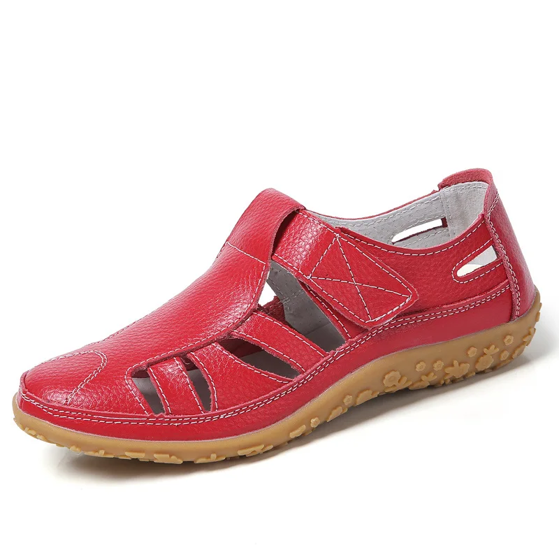 EOFK/Новинка; женские сандалии-гладиаторы из натуральной кожи; повседневные удобные летние женские пляжные сандалии на плоской подошве с мягкой подошвой - Цвет: Красный