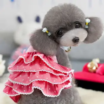 

Korean rose net veil pet dog spring and summer clothes teddy VIP skirt