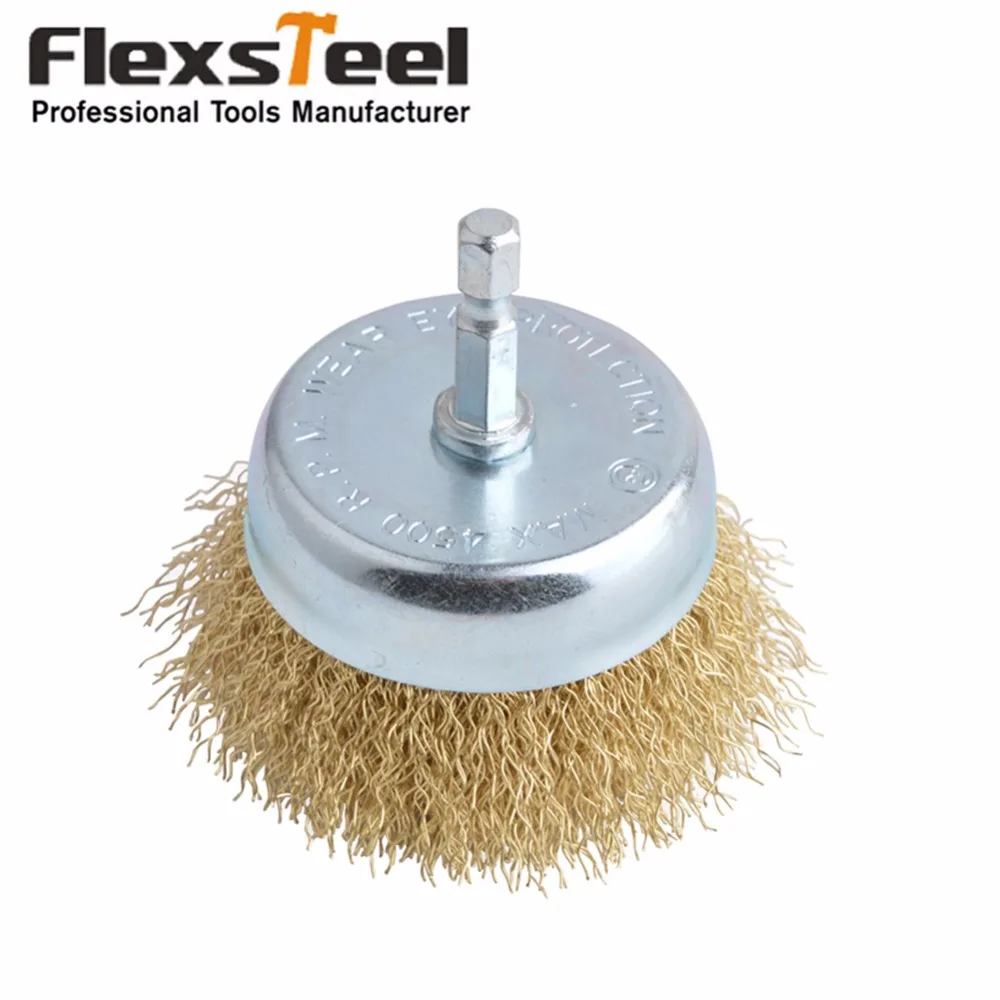 3 inch Wire Cup Brush with 1/4" Hex Shank Crimped Tempered Steel Wire