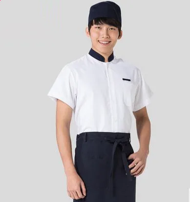 Корейский шеф-повара униформа для взрослых краткое шеф-повара одежда для кухни Униформа повара одежда для шеф-поваров - Цвет: men white pei blue