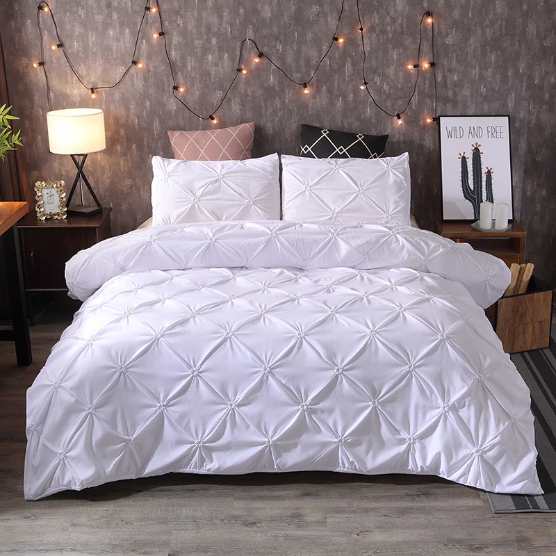 2/3pcs Luxury Solid Comfortable Quilt Cover Adult Bedding Bed Linens White/Gray Bed Cover Pillowcase Queen King Duvet Cover Set