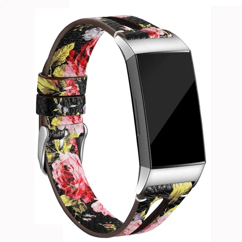 Red Flower Кожаный ремешок для Fitbit Charge 3 Смарт-часы ремешок для Fitbit Charge 3 Натуральная кожа цветок Writsband сменный аксессуар - Цвет: Red Flower