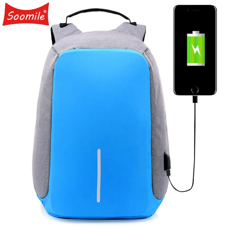 

Soomile Canvas Men Backpack Anti Theft With Usb Charger Laptop Business Unisex Knapsack Shoulder Waterproof Women Travel Bag New