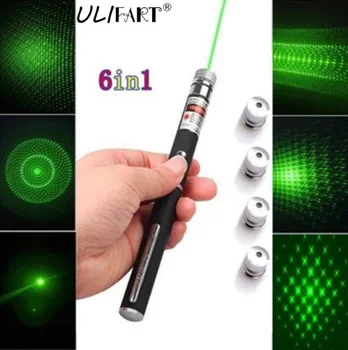 

ULIFART Best selling 5MW 532nm Star Green Laser Pointer With 5 pattern heads visible beam light