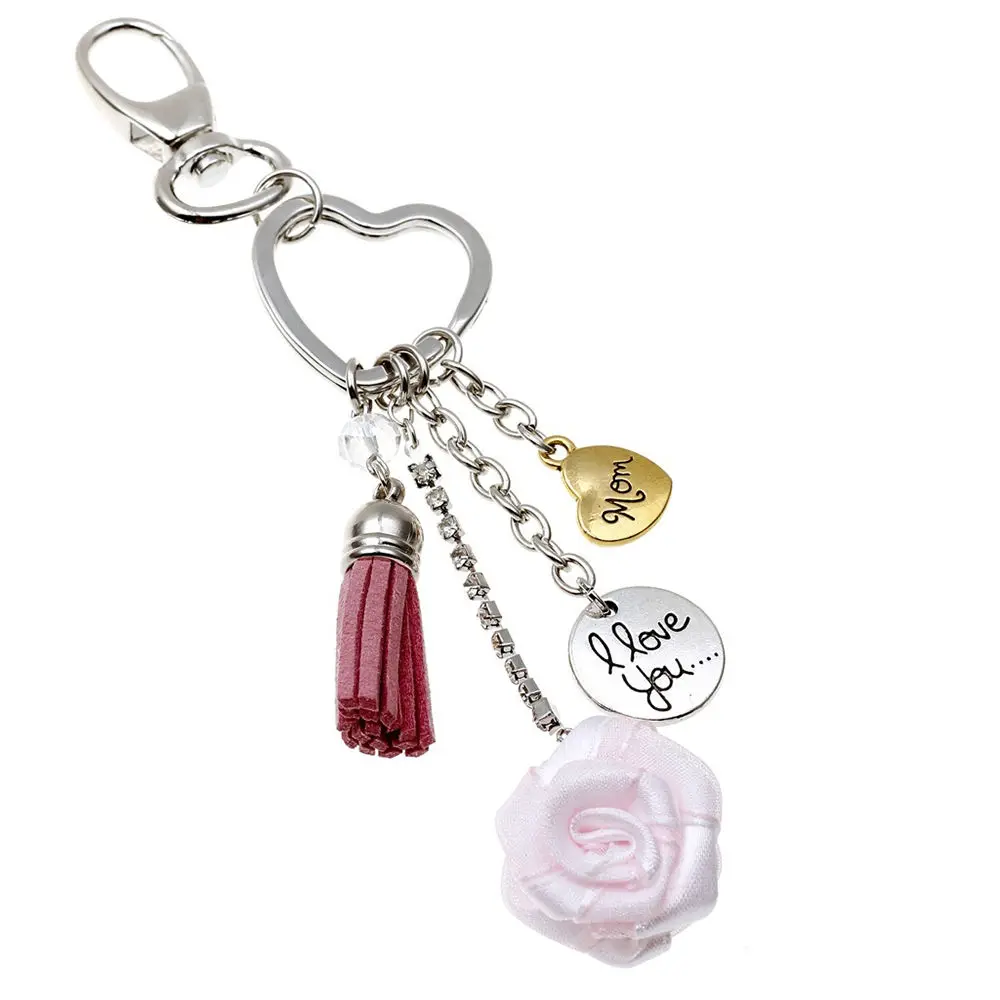 Wholesale Tassel Love Heart Keychain Mom Charm Keychain Rose Pendant