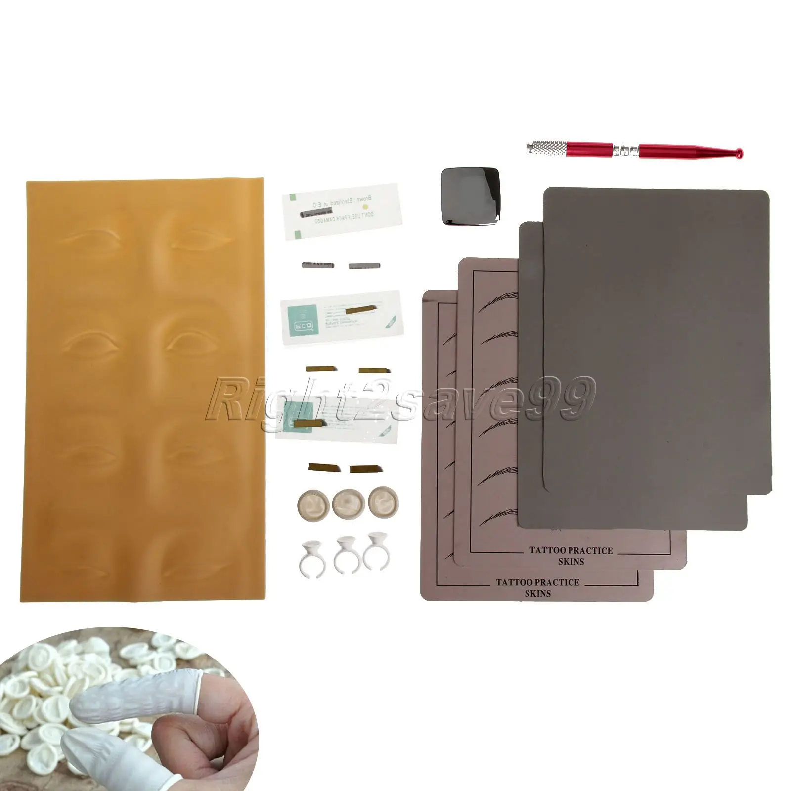 

Microblading Pen Kits Manual Pen Eyebrow Tattoo Kits 30pcs 12pin+14pin+18pin Needle Tattoo Ink Practice Skin 100pcs Finger Glove