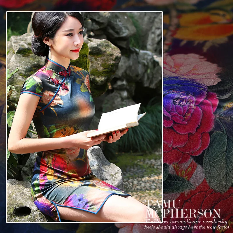 

Digital inkjet heavy elastic silk satin fabric soft cheongsam bedding satin silk fabric chinese silk fabric silk cloth