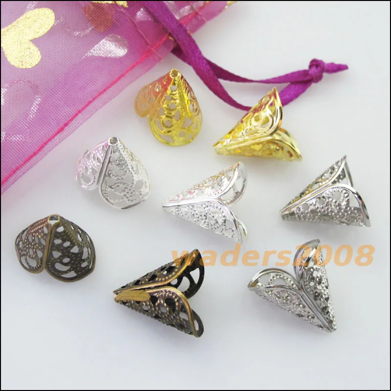 

30Pcs Leaf Flower Cone End Bead Caps Connectors 16mm Gold Silver Bronze Plated