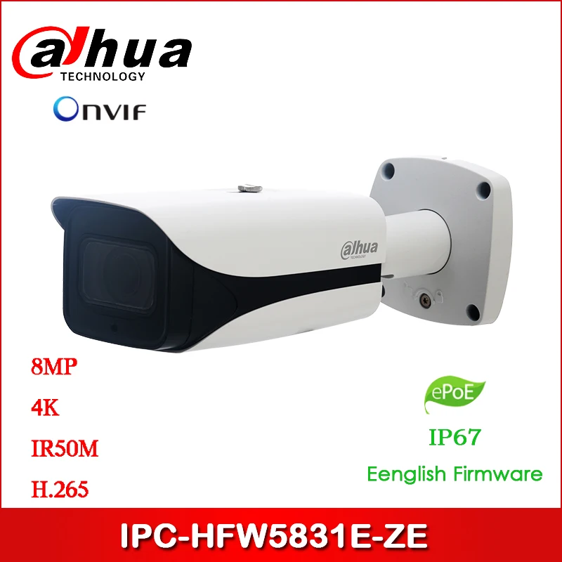 

DAHUA IP Camera IPC-HFW5831E-ZE 8MP WDR IR Bullet Network Camera 2.7mm ~12mm motorized lens with POE